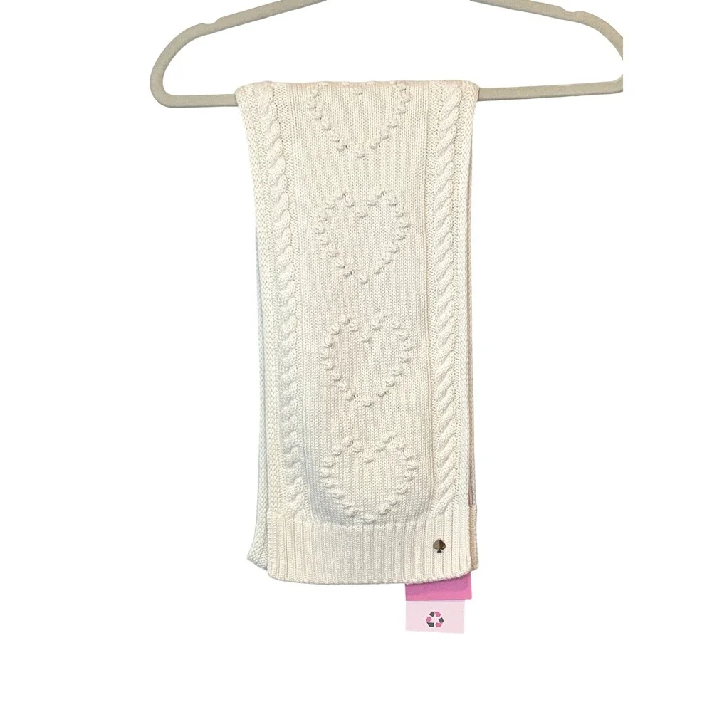 Kate Spade New York Ivory Cable Knit‎ Heart Scarf NWT